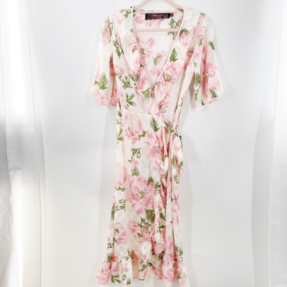 Code X Mode Floral Wrap Dress in Pink White and Green